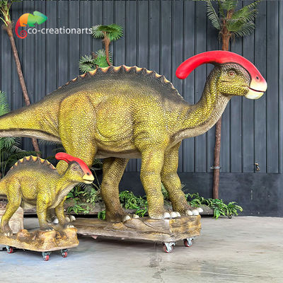 Simulation personnalisée de dinosaures animatroniques Parasaurolophus avec bébé